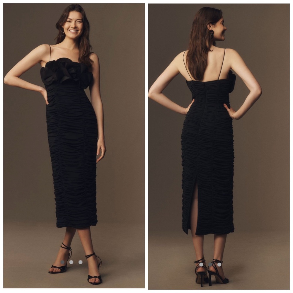 Anthropologie Acler‎ Walsworth Midi Dress Ruched Black Size 10